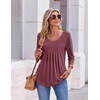 Ekouaer 3/4 Length Sleeve Womens Tops V Neck Blouses Pleated Casual Shirts(Wine Red)