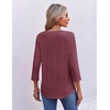 Ekouaer 3/4 Length Sleeve Womens Tops V Neck Blouses Pleated Casual Shirts(Wine Red)