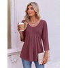 Ekouaer 3/4 Length Sleeve Womens Tops V Neck Blouses Pleated Casual Shirts(Wine Red)