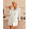 Ekouaer Satin Nightgown for Women Button Down Silk Sleepshirts Sexy V Neck Night Gown Long Sleeve Night Shirts S-3XL(Beige)