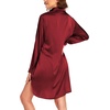 Ekouaer Satin Nightgown for Women Button Down Silk Sleepshirts Sexy V Neck Night Gown Long Sleeve Night Shirts S-3XL(Burgundy)