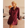 Ekouaer Satin Nightgown for Women Button Down Silk Sleepshirts Sexy V Neck Night Gown Long Sleeve Night Shirts S-3XL(Burgundy)
