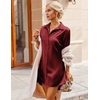 Ekouaer Satin Nightgown for Women Button Down Silk Sleepshirts Sexy V Neck Night Gown Long Sleeve Night Shirts S-3XL(Burgundy)