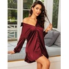 Ekouaer Satin Nightgown for Women Button Down Silk Sleepshirts Sexy V Neck Night Gown Long Sleeve Night Shirts S-3XL(Burgundy)