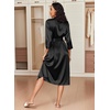 Ekouaer Silk Robes for Women Long Satin Bride Bridesmaid Robe with Pockets(Black)