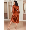Ekouaer Silk Robes for Women Long Satin Bride Bridesmaid Robe with Pockets(Burnt Orange)