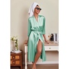 Ekouaer Silk Robes for Women Long Satin Bride Bridesmaid Robe with Pockets(Gray Green)