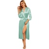 Ekouaer Silk Robes for Women Long Satin Bride Bridesmaid Robe with Pockets(Gray Green)