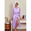 Ekouaer Silk Robes for Women Long Satin Bride Bridesmaid Robe with Pockets(Light Purple)