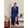 Ekouaer Silk Robes for Women Long Satin Bride Bridesmaid Robe with Pockets(Navy Blue)