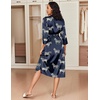 Ekouaer Silk Robes for Women Long Satin Bride Bridesmaid Robe with Pockets(Navy Zebra)