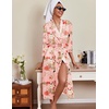 Ekouaer Silk Robes for Women Long Satin Bride Bridesmaid Robe with Pockets(Pink Floral)