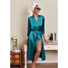 Ekouaer Silk Robes for Women Long Satin Bride Bridesmaid Robe with Pockets(Teal)