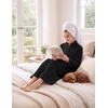 Ekouaer Women Plush Robe Zip Up Bathrobe Fleece Warm Housecoat with Pockets(Black)