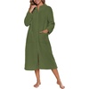 Ekouaer Women Zip Up Robe Fleece Long Sleeves Soft Housecoat with Pockets(Army Green)