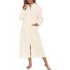 Ekouaer Women Zip Up Robe Fleece Long Sleeves Soft Housecoat with Pockets(Beige)