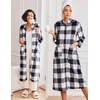 Ekouaer Women Zip Up Robe Fleece Long Sleeves Soft Housecoat with Pockets(Black White Plaid)