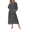 Ekouaer Women Zip Up Robe Fleece Long Sleeves Soft Housecoat with Pockets(Deep Grey)