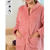 Ekouaer Women Zip Up Robe Fleece Long Sleeves Soft Housecoat with Pockets(Gray Purple)