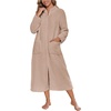 Ekouaer Women Zip Up Robe Fleece Long Sleeves Soft Housecoat with Pockets(Khaki)