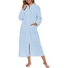 Ekouaer Women Zip Up Robe Fleece Long Sleeves Soft Housecoat with Pockets(Light Blue)