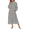 Ekouaer Women Zip Up Robe Fleece Long Sleeves Soft Housecoat with Pockets(Light Gray)