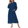 Ekouaer Women Zip Up Robe Fleece Long Sleeves Soft Housecoat with Pockets(Navy)