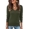 Ekouaer Womens Cable Knit V Neck Sweater Long Sleeve Fall Tops Clothes 2026(Army Green)