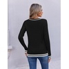 Ekouaer Womens Cable Knit V Neck Sweater Long Sleeve Fall Tops Clothes 2026(Black/White)
