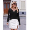 Ekouaer Womens Cable Knit V Neck Sweater Long Sleeve Fall Tops Clothes 2026(Black/White)