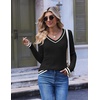 Ekouaer Womens Cable Knit V Neck Sweater Long Sleeve Fall Tops Clothes 2026(Black/White)