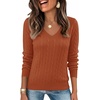 Ekouaer Womens Cable Knit V Neck Sweater Long Sleeve Fall Tops Clothes 2026(Caramel Color)