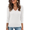 Ekouaer Womens Cable Knit V Neck Sweater Long Sleeve Fall Tops Clothes 2026(Cream White)