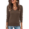 Ekouaer Womens Cable Knit V Neck Sweater Long Sleeve Fall Tops Clothes 2026(Khaki Tan)
