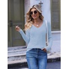 Ekouaer Womens Cable Knit V Neck Sweater Long Sleeve Fall Tops Clothes 2026(Light Blue)