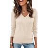 Ekouaer Womens Cable Knit V Neck Sweater Long Sleeve Fall Tops Clothes 2026(Light Brown)