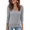Ekouaer Womens Cable Knit V Neck Sweater Long Sleeve Fall Tops Clothes 2026(Light Grey)