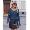 Ekouaer Womens Cable Knit V Neck Sweater Long Sleeve Fall Tops Clothes 2026(Navy Blue)
