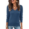 Ekouaer Womens Cable Knit V Neck Sweater Long Sleeve Fall Tops Clothes 2026(Navy Blue)
