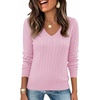Ekouaer Womens Cable Knit V Neck Sweater Long Sleeve Fall Tops Clothes 2026(Pink)