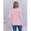 Ekouaer Womens Cable Knit V Neck Sweater Long Sleeve Fall Tops Clothes 2026(Pink)