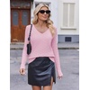 Ekouaer Womens Cable Knit V Neck Sweater Long Sleeve Fall Tops Clothes 2026(Pink)