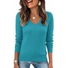 Ekouaer Womens Cable Knit V Neck Sweater Long Sleeve Fall Tops Clothes 2026(Teal)
