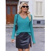 Ekouaer Womens Cable Knit V Neck Sweater Long Sleeve Fall Tops Clothes 2026(Teal)