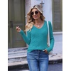 Ekouaer Womens Cable Knit V Neck Sweater Long Sleeve Fall Tops Clothes 2026(Teal)