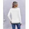 Ekouaer Womens Cable Knit V Neck Sweater Long Sleeve Fall Tops Clothes 2026(White/Black)