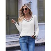 Ekouaer Womens Cable Knit V Neck Sweater Long Sleeve Fall Tops Clothes 2026(White/Black)