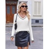 Ekouaer Womens Cable Knit V Neck Sweater Long Sleeve Fall Tops Clothes 2026(White/Black)
