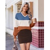 Ekouaer Women’s Fall V Neck Sweaters Knit Lightweight Long Sleeve Tops 2026(Blue & Terracotta)