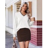 Ekouaer Women’s Fall V Neck Sweaters Knit Lightweight Long Sleeve Tops 2026(White)